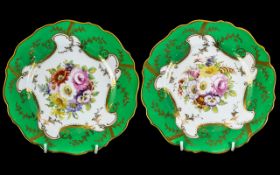 Coalport - Quality Pair of Fine Hand Painted Cabinet Plates ' Floral ' Still Life on White Ground to