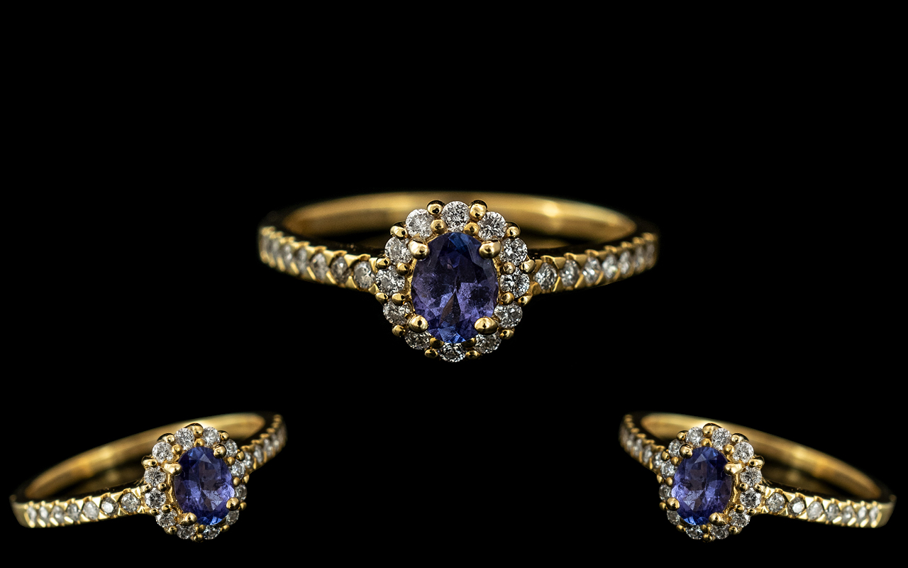 Ladies 18ct Gold - Attractive and Good Quality Diamond and Tanzanite Set Ring.