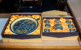 Unusual Boxed Chinese Tea Set, in presentation boxes, comprising a porcelain tray with apertures