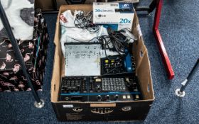 Box of Electronic Oddments including a Garmin sat nav, VEC 2050 video effects console, VTG128