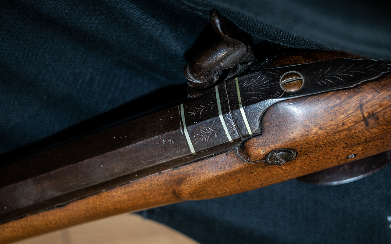 A 19th Century Percussion Riffle with walnut stock, appears unmarked. Overall length 51 inches. - Image 5 of 5