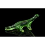 A Lalique Green Frosted Glass Lizard, length 6".