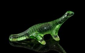 A Lalique Green Frosted Glass Lizard, length 6".