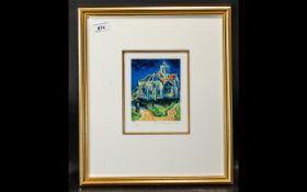 Rolf Harris Limited Edition Print Titled Church At Auvers after Van Gogh. Image size 5.75 by 4.
