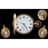 Swiss Made Keyless Good Quality 9ct Gold Demi-Hunter Pocket Watch, With White Enamel Dial,