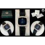 Rolex - Cellini Ladies 18ct White Gold Wrist Watch with Blue Dial and Original Signed Blue Leather