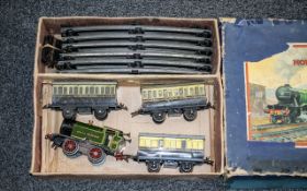 Hornby Train Set, 'Great Western', with engine, three carriages, and track. In original box.