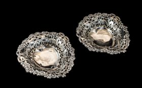 Edwardian Period Pair of Sterling Silver Bon Bon Dishes - Supported on Ball Feet with Open-worked