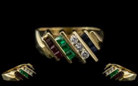 14ct Gold Ladies Attractive Multi-Stone Set Dress Ring, Excellent Design.