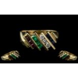 14ct Gold Ladies Attractive Multi-Stone Set Dress Ring, Excellent Design.