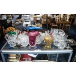 Quantity of Glass Items, including jugs, vases, bowls, tankards, lidded pots, cranberry glass,