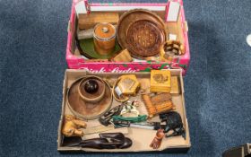 Quantity of Wooden Items, including Mauchline boxes, wooden bowls, elephant and horse figures,