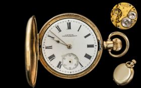 American Watch Co Waltham Traveller 10ct Gold Filled Full Hunter Pocket Watch. Signed to Movement.