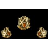 Art Nouveau - Naturalistic Designed 9ct Gold Stone Set Dress Ring. Marked 9.