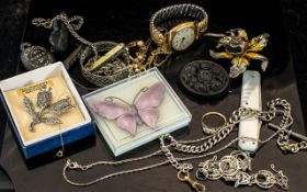A Mixed Lot of Jewellery and Collectables to include a silver enamelled butterfly brooch,
