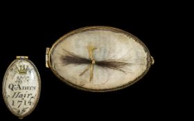 Historical Interest - A Gold Locket of Oval Form Containing a Lock of Hair Belonging To Queen Anne