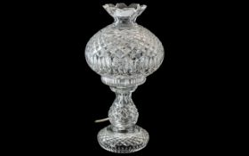 Victorian Cut Glass Two Piece Table Lamp with bulbous shaped top, raised on a pedestal base.