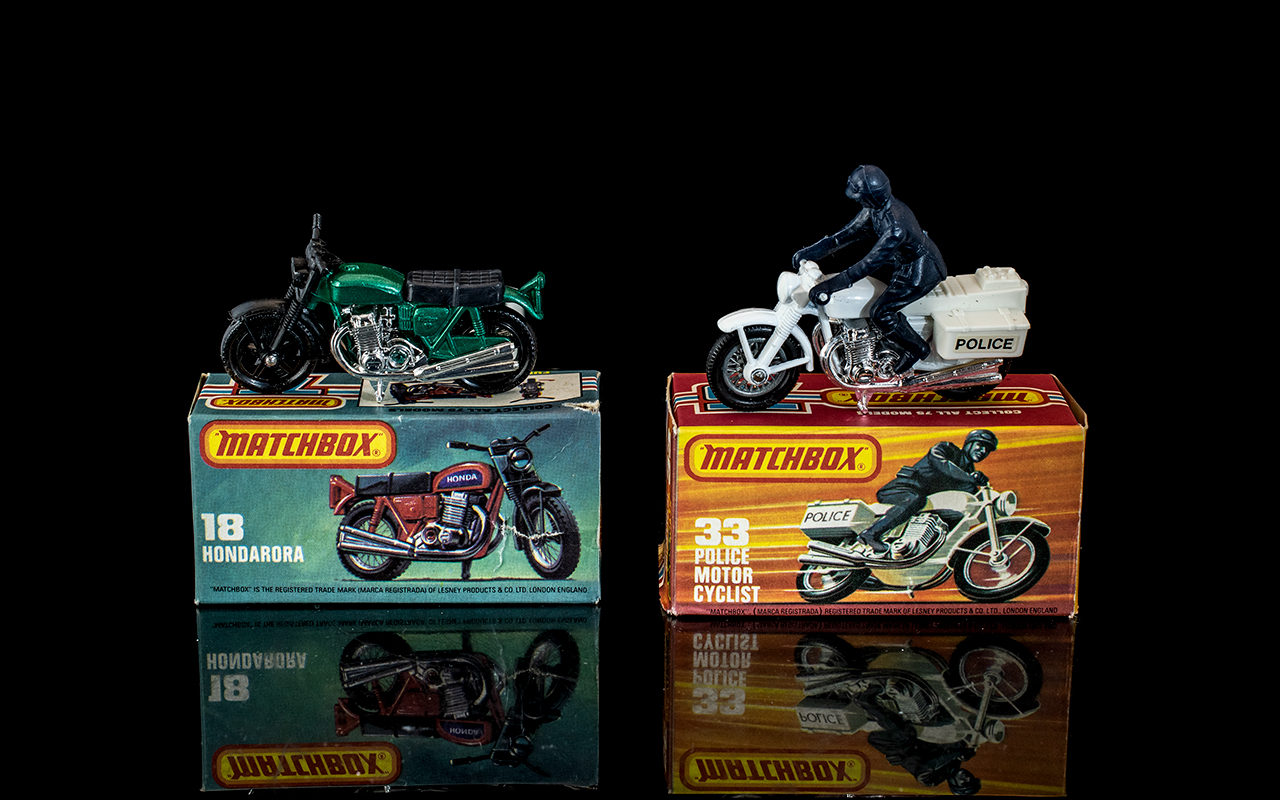 Matchbox No 33 Diecast - Super fast Police Motor Cyclist with Original Box + Matchbox No 18 - Mark