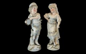 A Pair of Bisque Figures of a Boy and Girl c1900 Impressed number 4777.