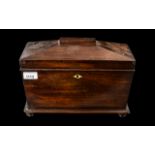 A Victorian Mahogany Tea Caddy fitted interior with two lidded compartments and later glass mixing