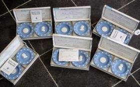Collection of Wedgwood Blue Jasperware 'State Seal Series' items, six sets of boxed compotiers