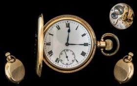 Swiss Made Early 20th Century Gold Filled Keyless Full Hunted Pocket Watch.