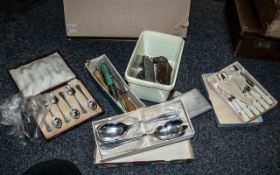 A Collection of Metal Ware to include flatware, cigarette cases, whistles, harmonicas, cake knife,