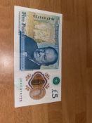 A Rare and Collectable Five Pound Bank Note with AK47 serial number.