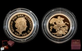 Royal Mint - United Kingdom Ltd and Numbered Edition 22ct Gold Proof Stuck Full Sovereign. Weight 7.