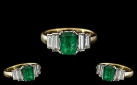 18ct Gold - Attractive 5 Stone Emerald and Diamond Set Dress Ring. Full Hallmark for 750 to Interior