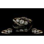 18ct Gold and Platinum Ladies - Attractive Antique 3 Stone Diamond Set Ring.