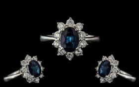 Ladies 18ct White Gold Attractive Sapphire and Diamond Set Cluster Ring.