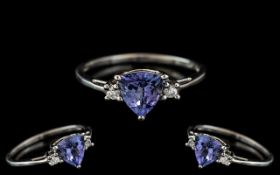 Ladies 10ct White Gold - Attractive Sapphire and Diamond Set Ring.