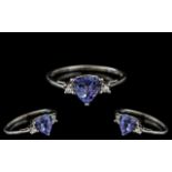 Ladies 10ct White Gold - Attractive Sapphire and Diamond Set Ring.