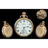 Waltham 19 Jewels Gold Filled Key-less Open Faced Pocket Watch.