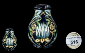 Moorcroft Dark Blue Vase, Moorcroft 'Tribute to William Morris' pattern vase,