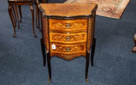 Victorian Style Inlaid Chest of Drawers, three drawers with inlaid scroll design,