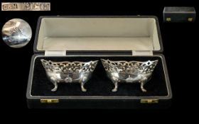 Queen Elizabeth II Fine Quality Boxed Pair of Sterling Silver Bon Bon Dishes with Open-worked