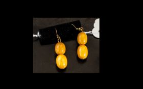 Butterscotch Amber Drop Earrings, double drops of slightly graduated, beautifully matched,