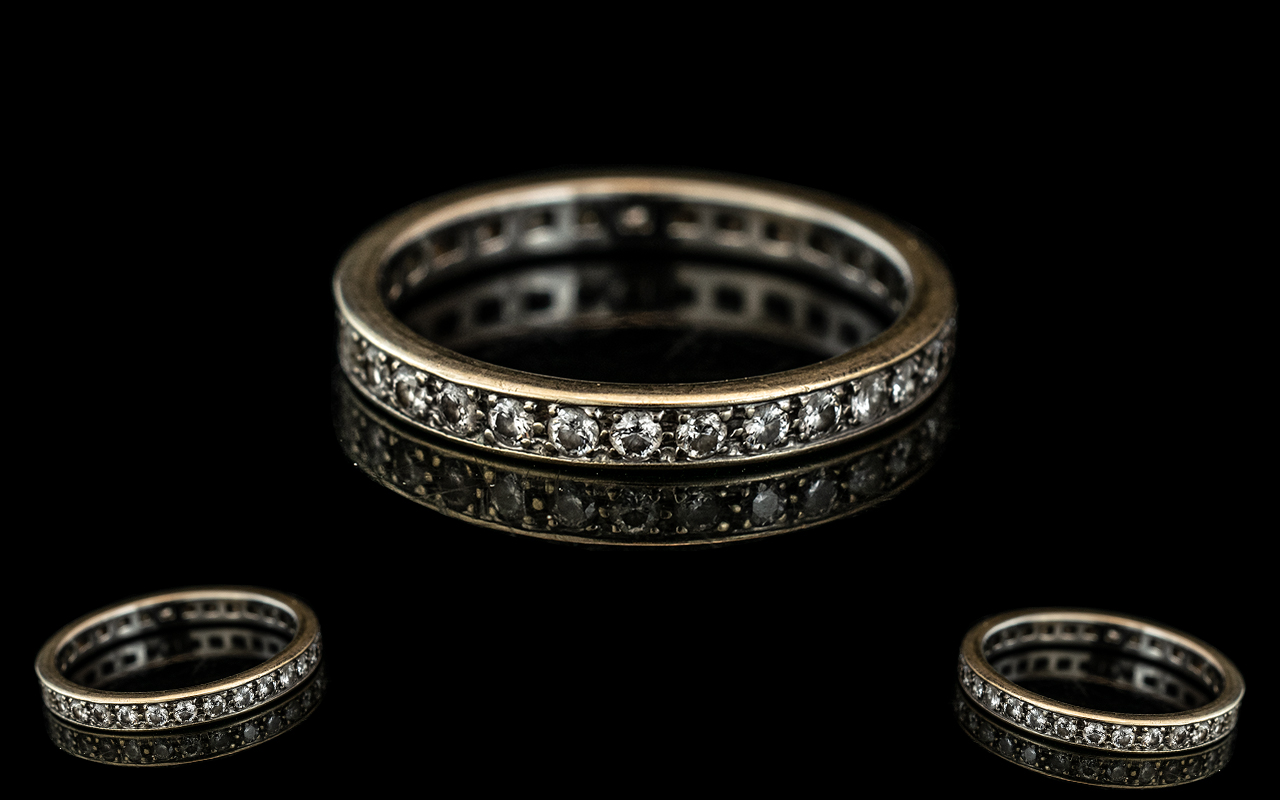 An 18ct Diamond Full Eternity Ring Set With Round Cut Diamonds. Fully Hallmarked. Ring Size M.