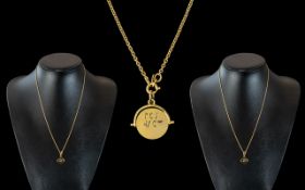 9ct Gold ' I Love You ' Pendant with Attached 9ct Gold Chain. Both Marked 9.375.