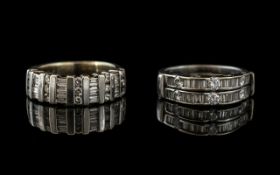 Two 18ct White Gold Diamond Rings - Each Set with Baguette and Round Brilliant Cut Diamonds, both