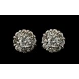 18ct White Gold Attractive Pair of Diamond Set Cluster Earrings. Marked for 18ct.