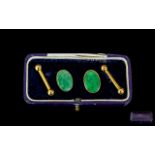 Gentleman's 18ct Gold and Jade Set Pair of Cufflinks with Original Box, Bought From George Falconer,