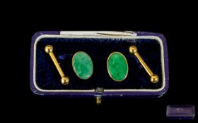 Gentleman's 18ct Gold and Jade Set Pair of Cufflinks with Original Box, Bought From George Falconer,