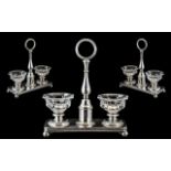 Antique Christofle Silver Plated Baccarat Glass Salt Cellars Table Salts Stand,