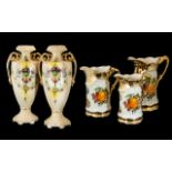 Pair of Large Victorian Urns, 19" tall, twin handles, cream ground with gilt,