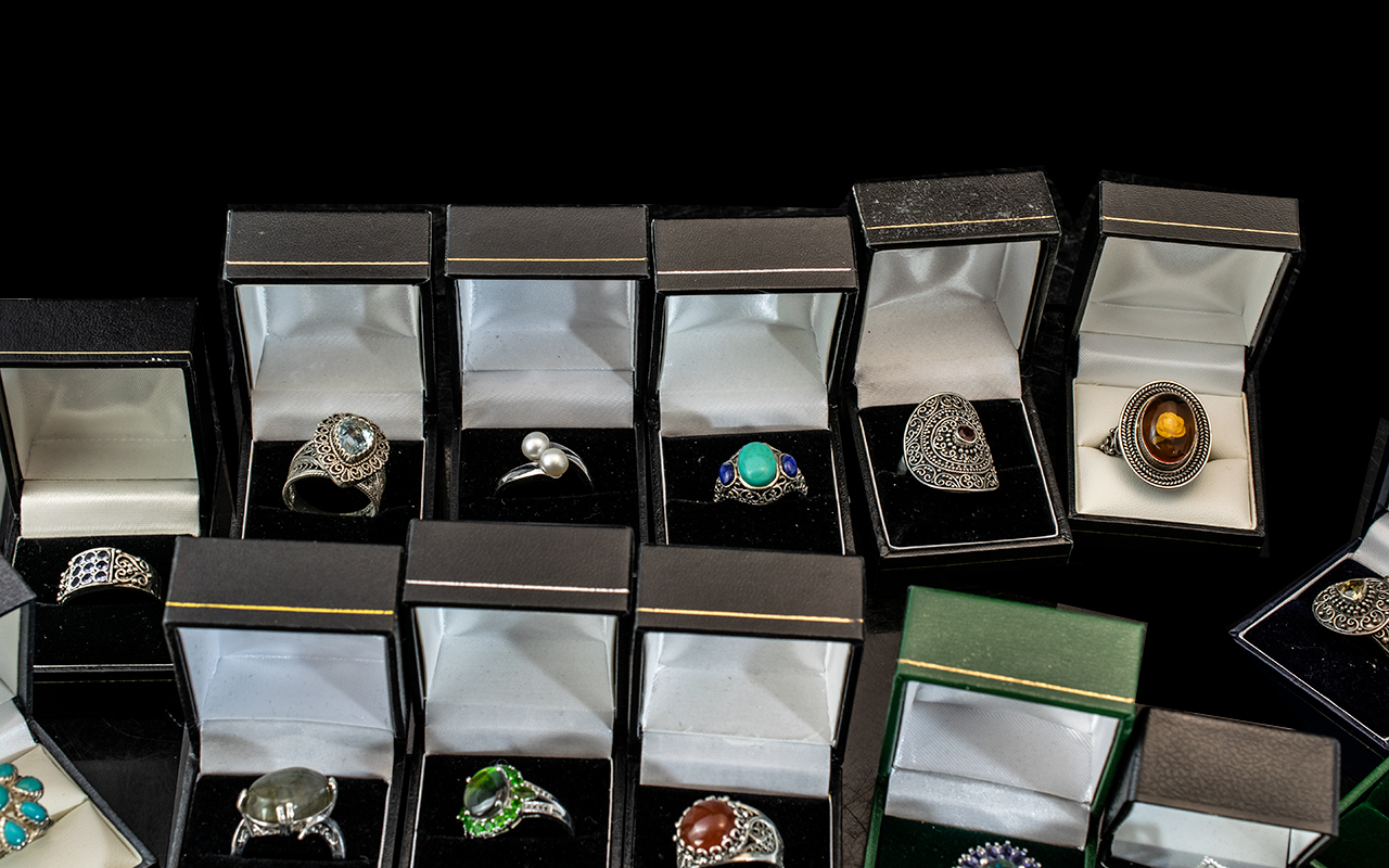 Collection of Fourteen Silver Dress Rings, set with coloured crystals, stones, pearls, etc. - Image 2 of 2