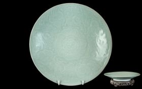 Antique Chinese Celadon Plate & Base, diameter 11".