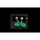 Malachite and Fresh Water White Pearl Drop Earrings,